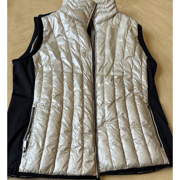 CALVIN KLEIN Women Puffer Vest Jacket Rose Gold Premium Down Asymmetrical Zip 1X - Picture 9 of 9